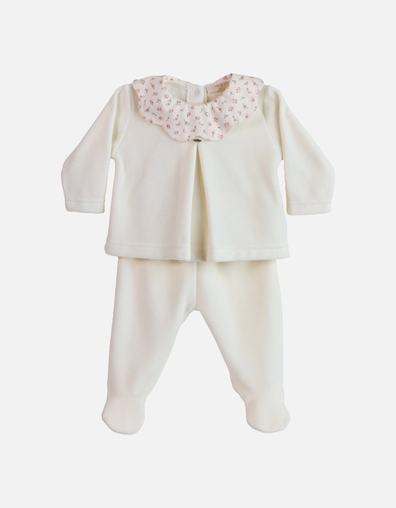 Ivory Floral Scollop Velour Set