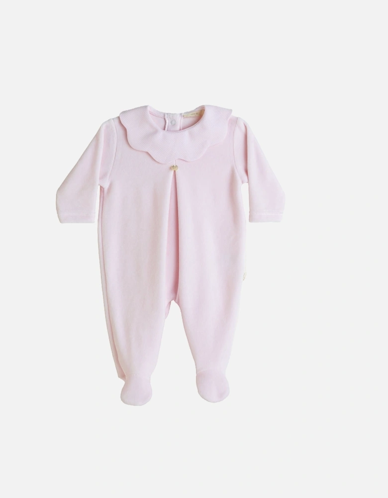 Pink Scollop Velour Babygrow