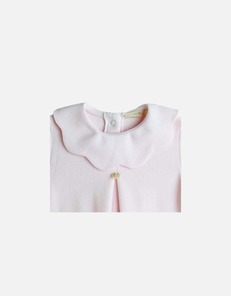 Pink Scollop Velour Babygrow