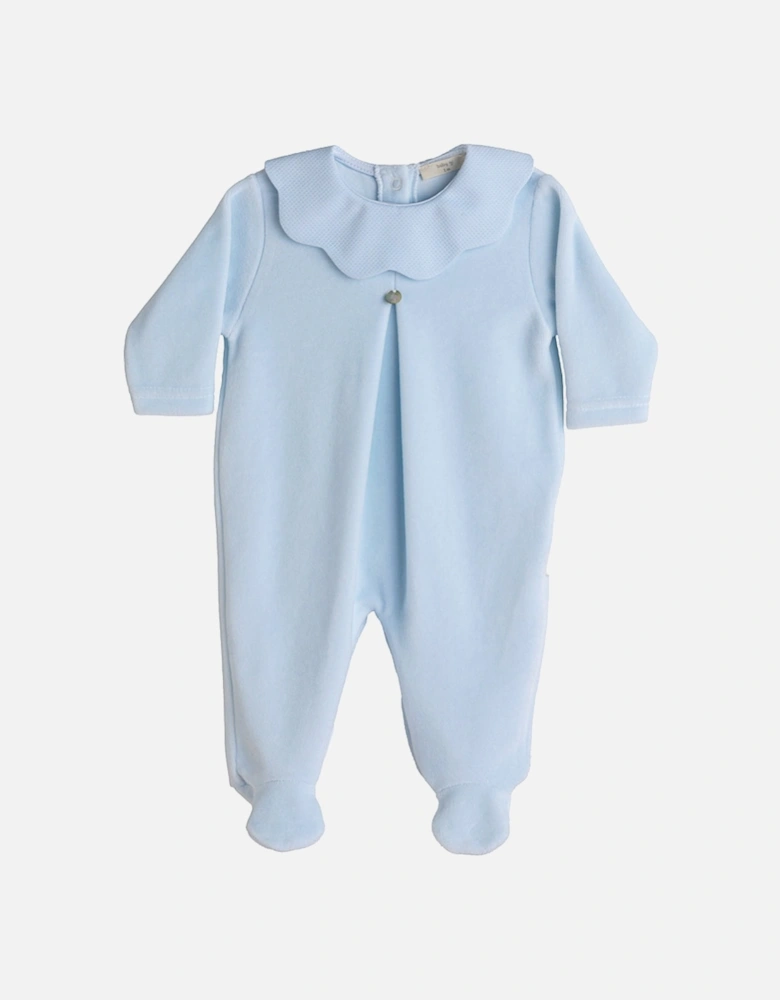 Blue Scollop Velour Babygrow