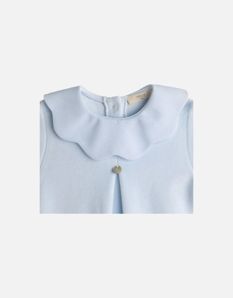 Blue Scollop Velour Babygrow