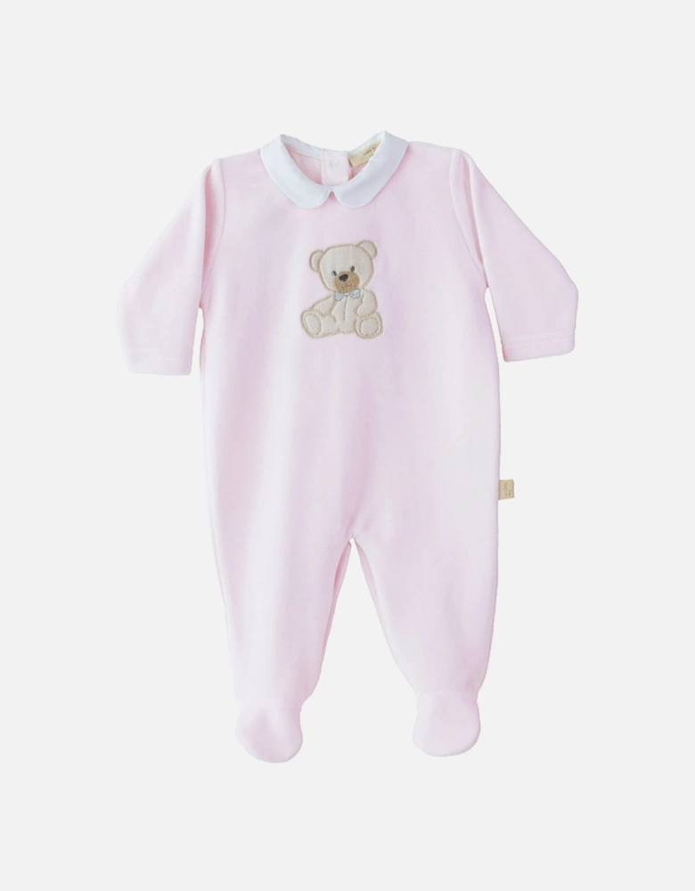 Pink Teddy Bear Velour Babygrow