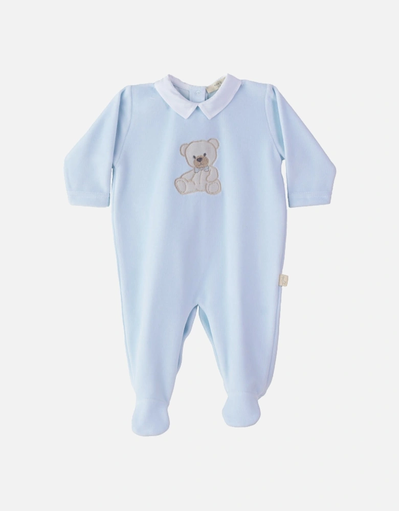 Blue Teddy Bear Velour Babygrow