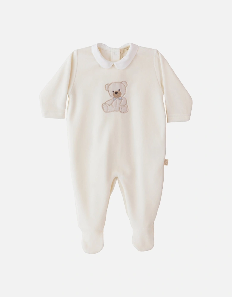 Ivory Teddy Bear Velour Babygrow