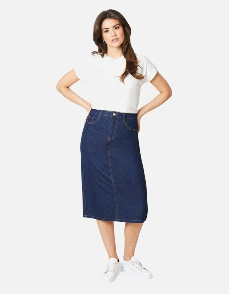 Womens/Ladies Denim Split Hem Midi Skirt