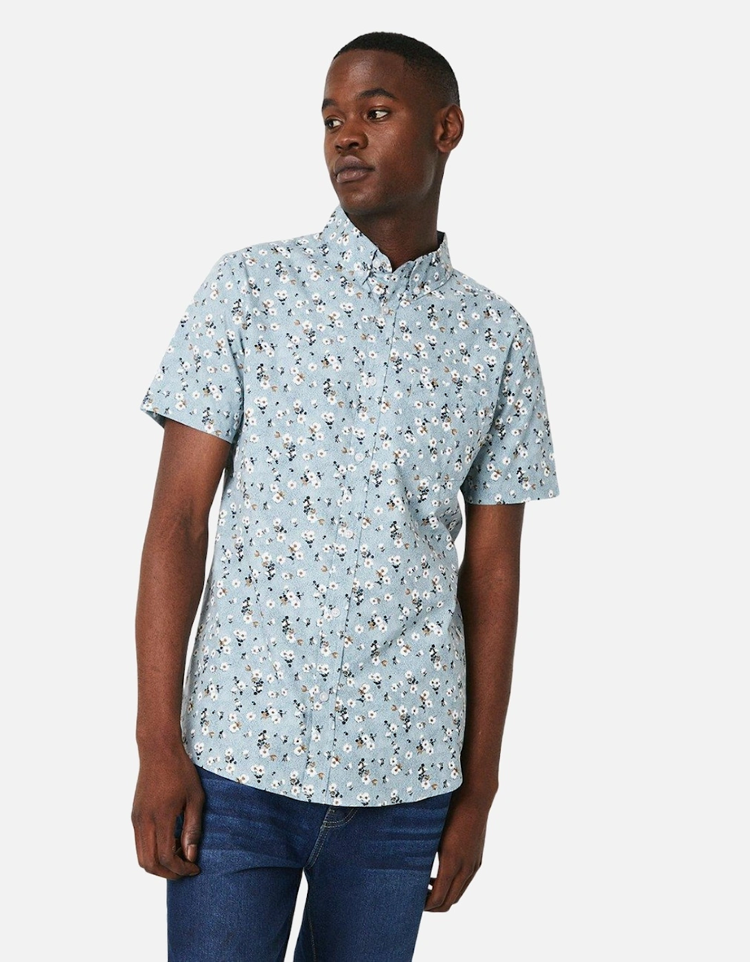 Mens Small Ditsy Print Short-Sleeved Shirt, 4 of 3