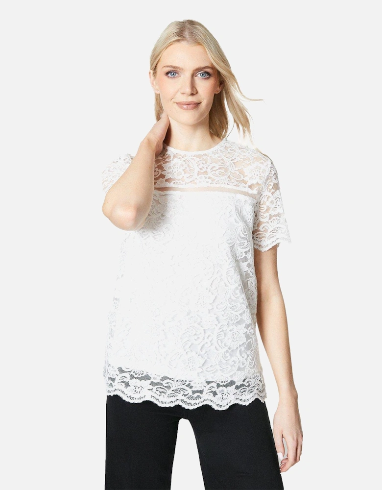 Womens/Ladies Lace Jersey Lace Detail Top