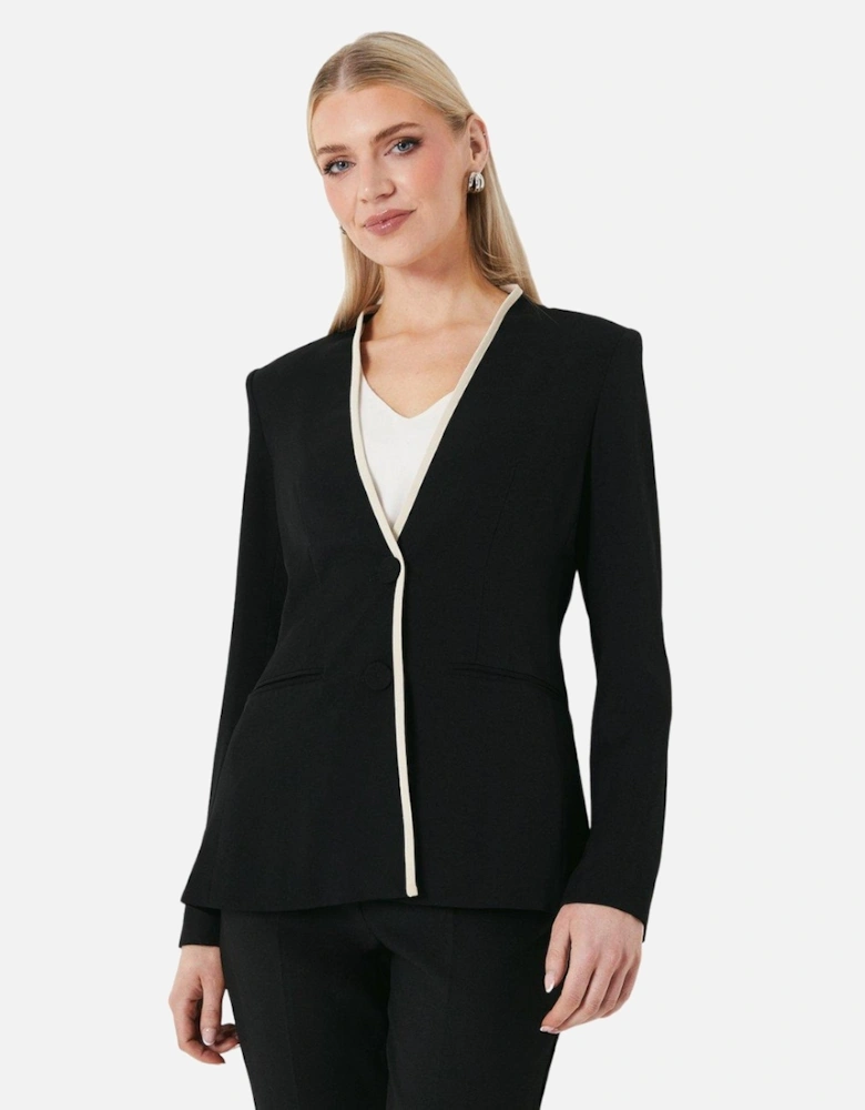 Womens/Ladies Pipe Detail Collarless Blazer