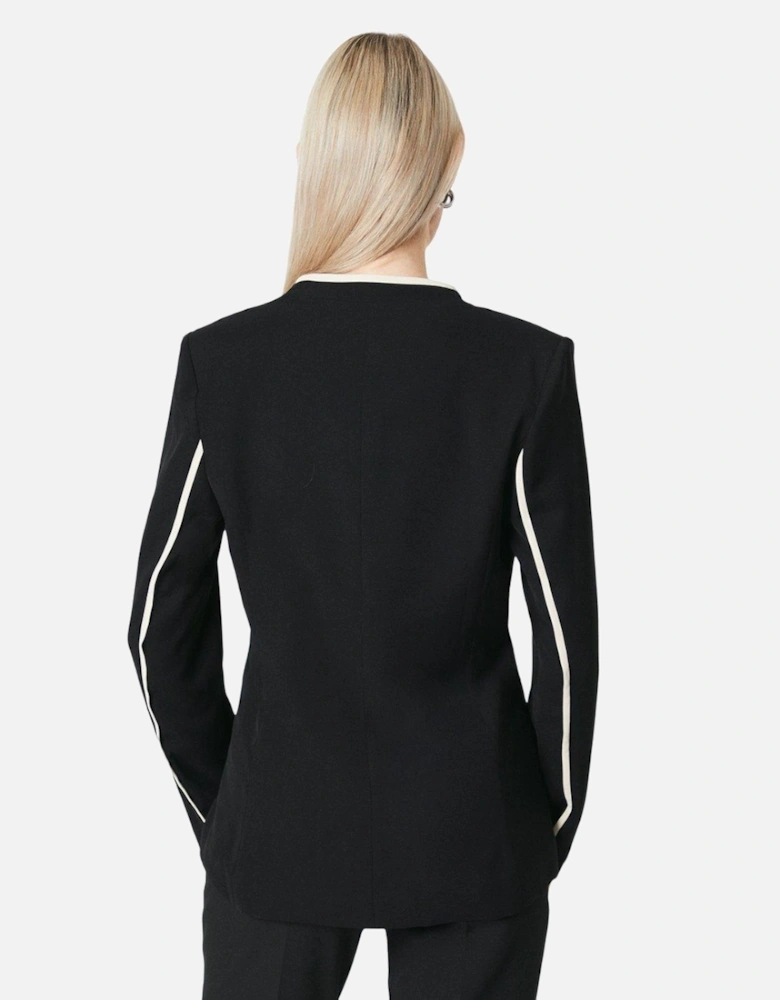 Womens/Ladies Pipe Detail Collarless Blazer