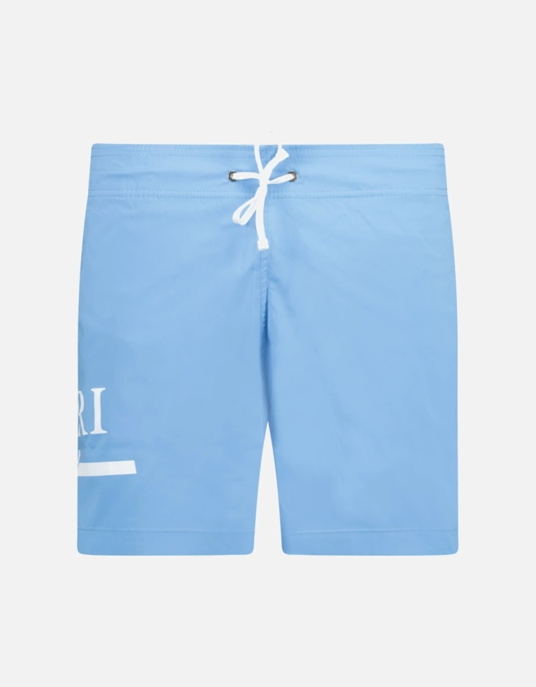 Ma Bar White Logo Drawstring Swim Shorts Carolina Blue