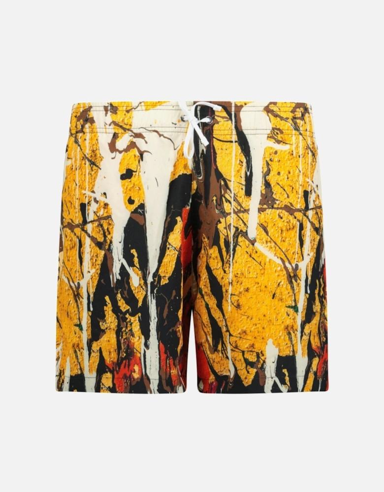 Paint Drip Drawstring Swim Shorts Yellow