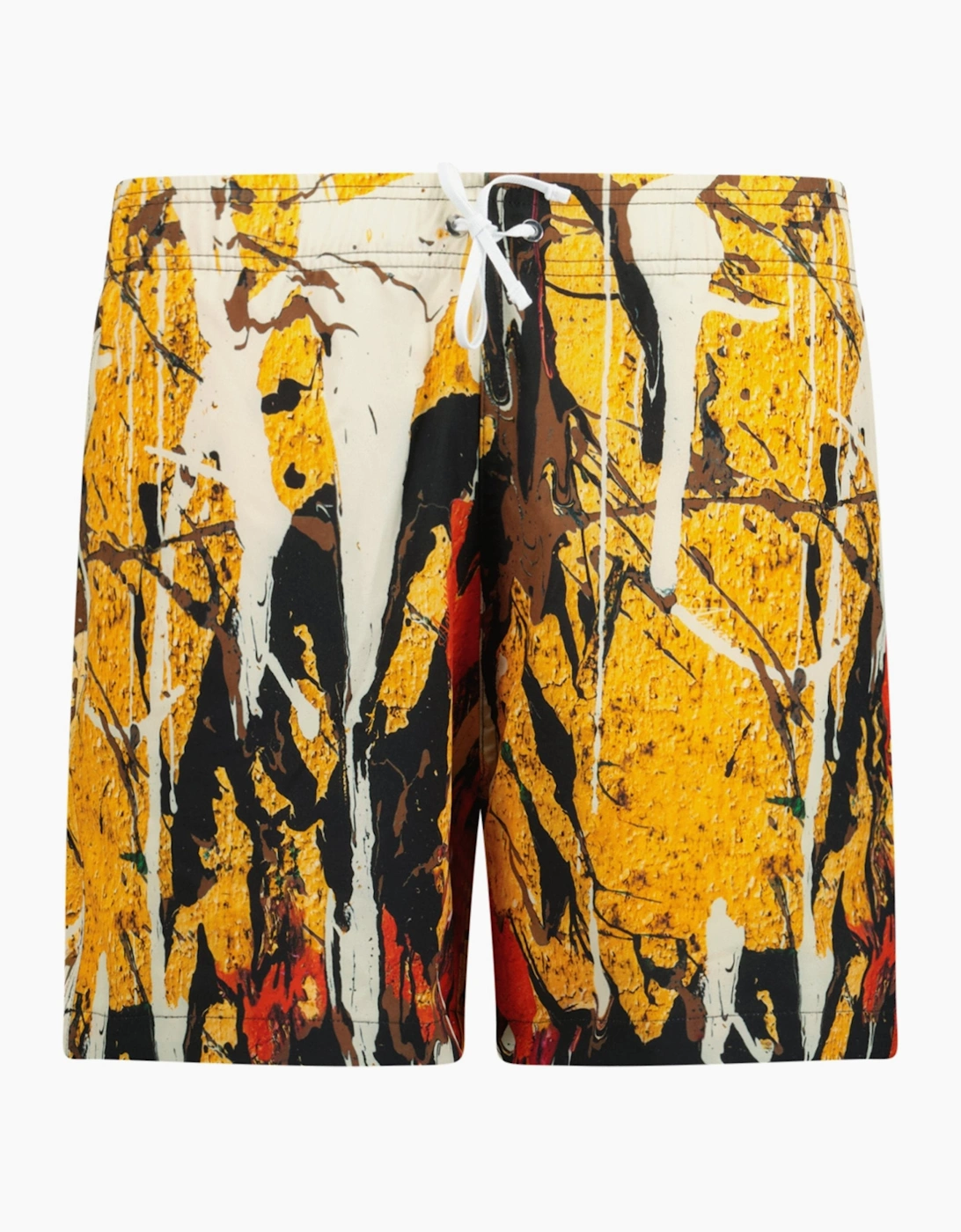Men's Amiri Paint Drip Drawstring Swim Shorts Yellow - Black - Size: 32/32