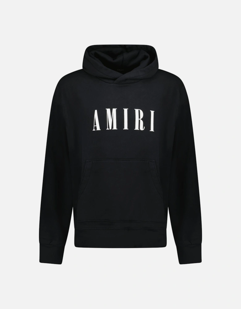 White Core Logo Printed Hooded Sweatshirt Black