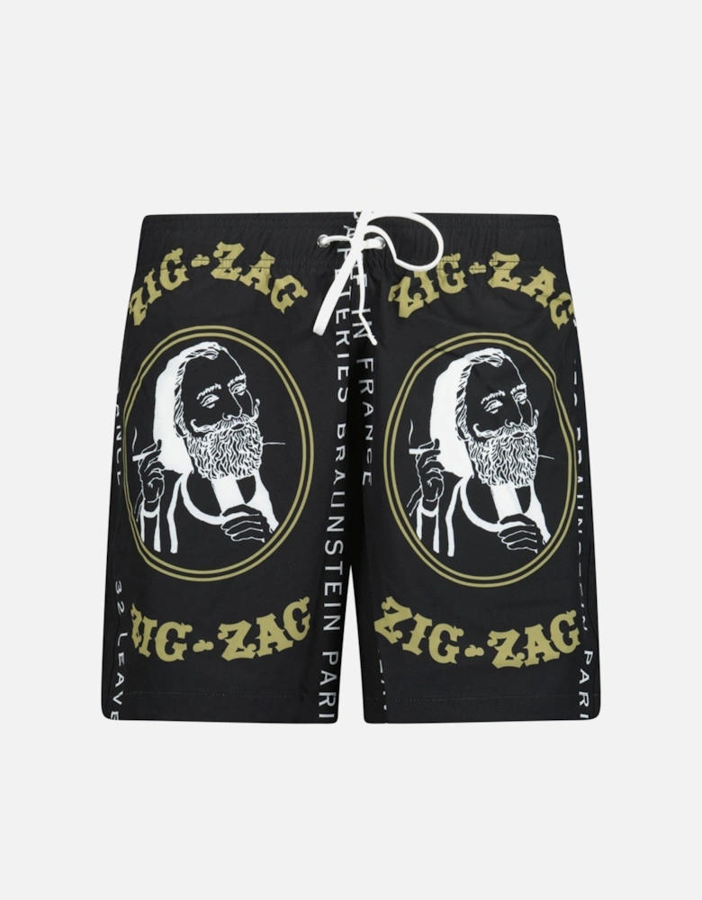 Zig Zag Drawstring Swim Shorts Black