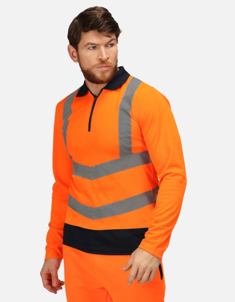 Professional Mens Hi Vis Long Sleeve Polo Shirt