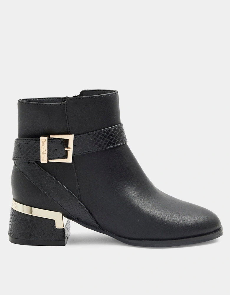 Older Girl Buckle Detail Heeled Boots - Black