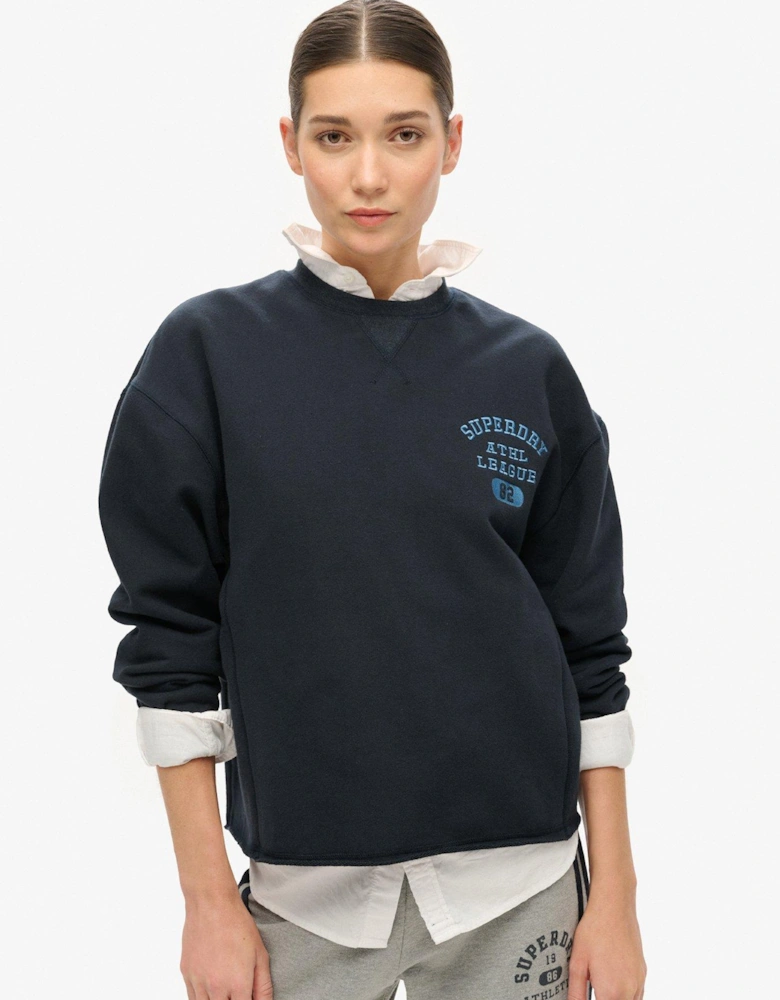 Athletic Loose Crop Crew Sweat - Navy