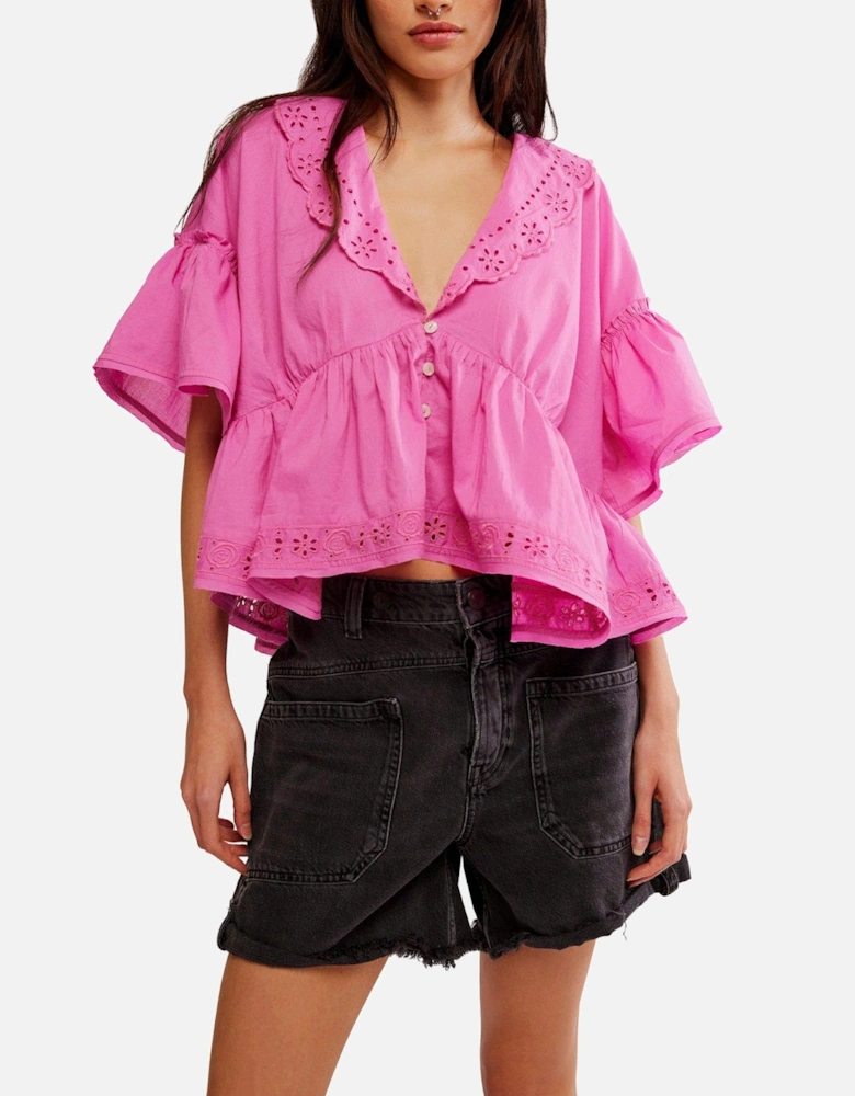 Elle Cutwork Top - Pink