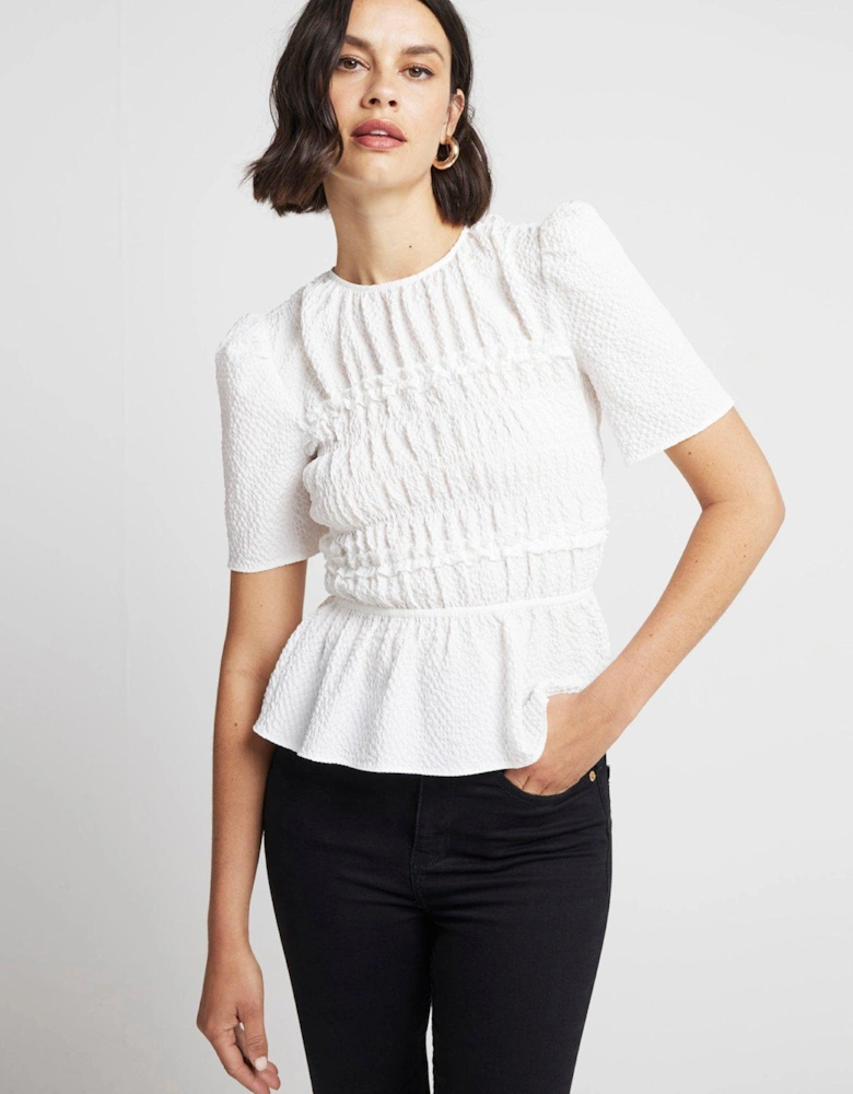 Shirred Textured Top - Cream