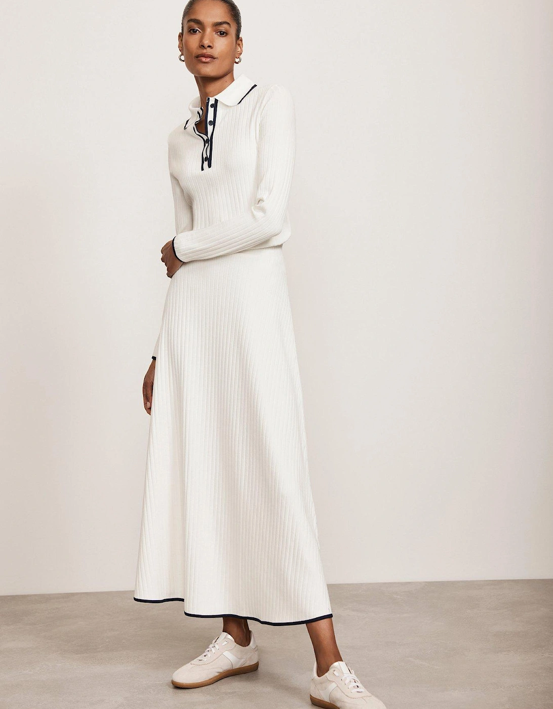 White Ribbed Contrast Hem Skirt, 2 of 1