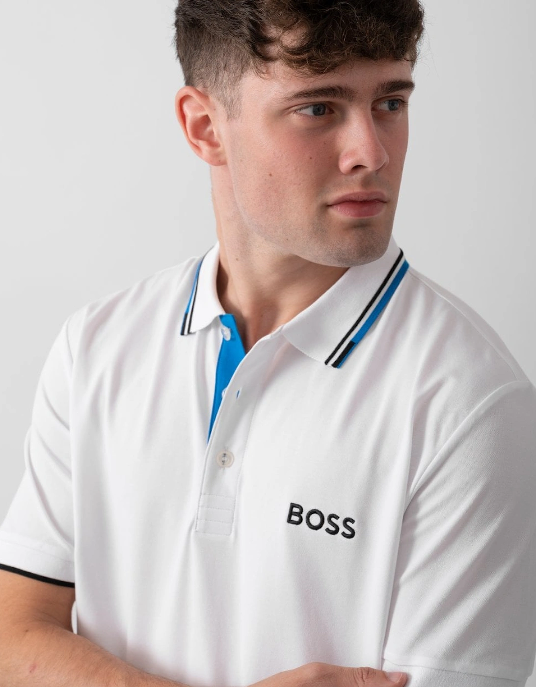 BOSS Green Paddy Pro Mens Cotton Blend Polo Shirt With Contrast Logos