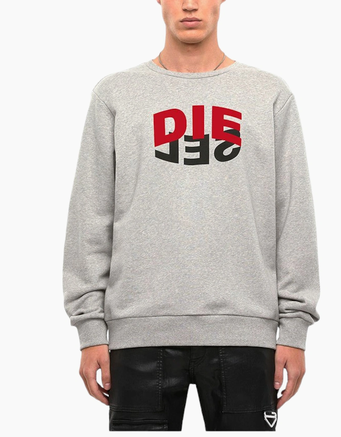 Diesel Men's DIESEL S GIRK N80 Mens Sweatshirt Crew Neck Long Sleeve Winter Pullover Jumper - Grey