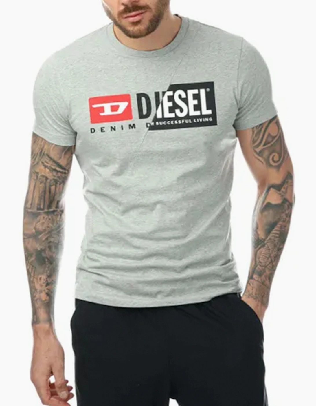 Diesel Men's Grey T Diego Cuty T Shirt Crew Neck Short Sleeve Maglietta Duel Logo Tee - : 42 Xl