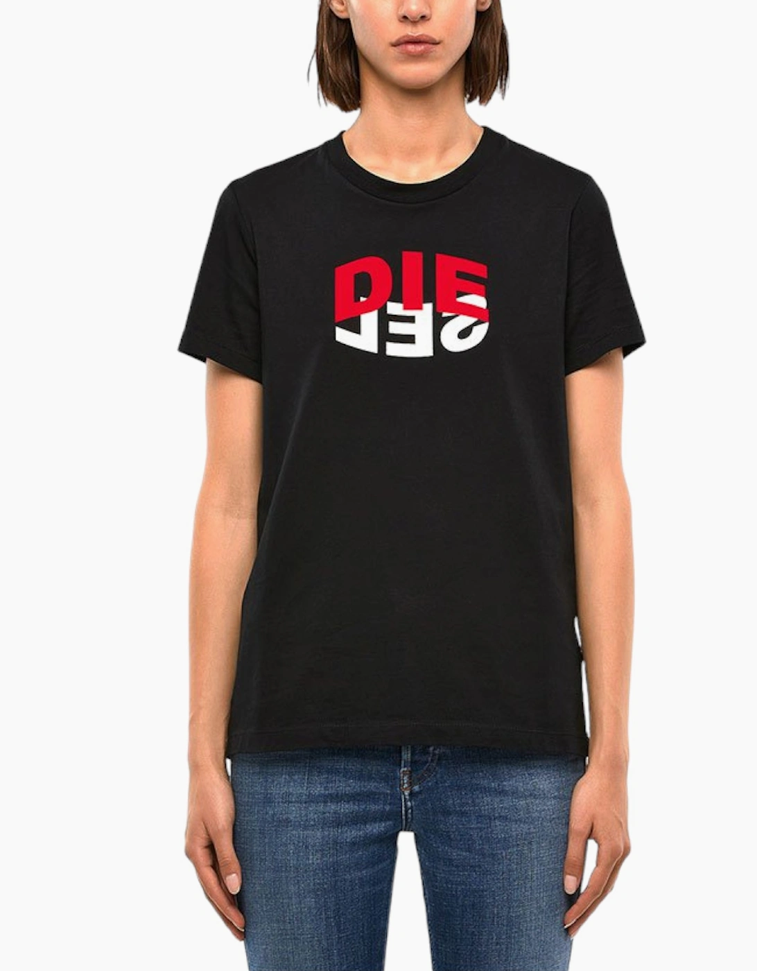 Women's DIESEL T SILY V23 Womens T-Shirts Crew Neck Cotton Tops Short Sleeve Summer Tee - Black - Size: 18/16