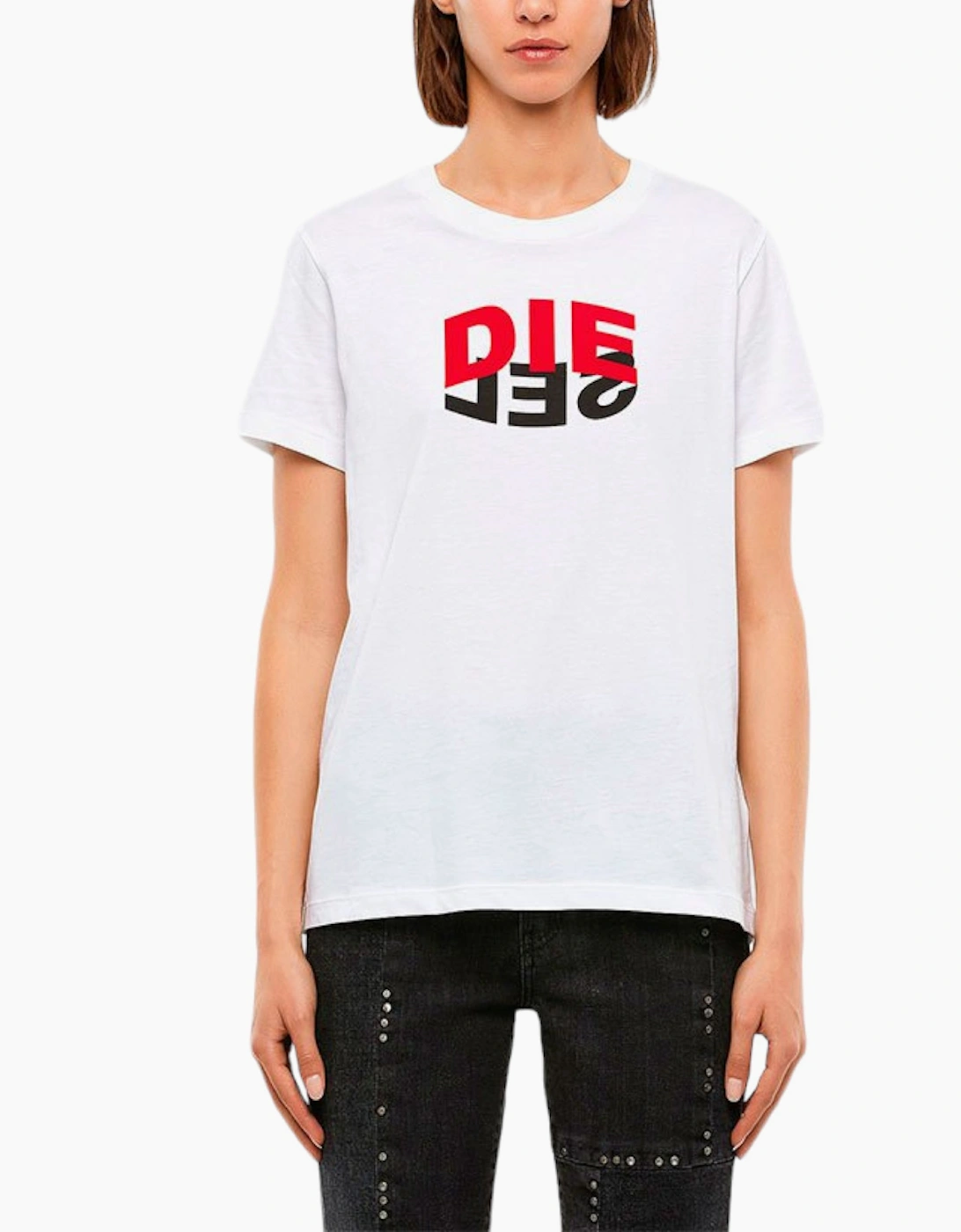 Diesel Women's White T Sily V23 T-Shirts Crew Neck Cotton Tops Short Sleeve Summer Tee - Size: 18/16