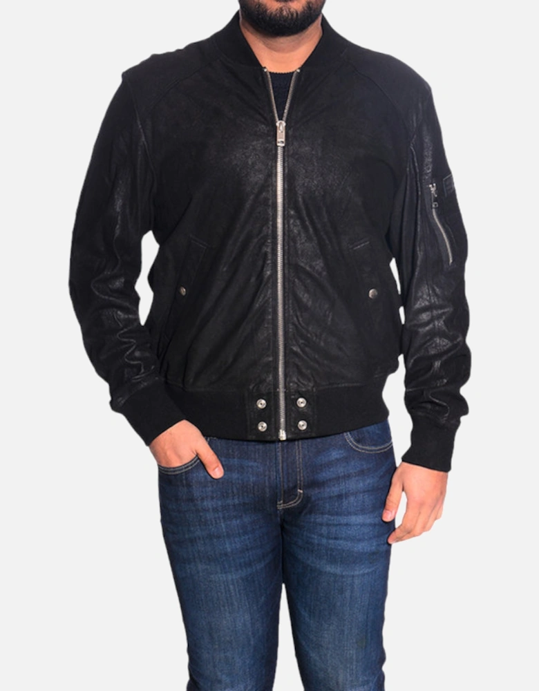 L NIKOLAI Mens Bomber Jacket Leather Cafe Racer Winter Outwear Black Coat