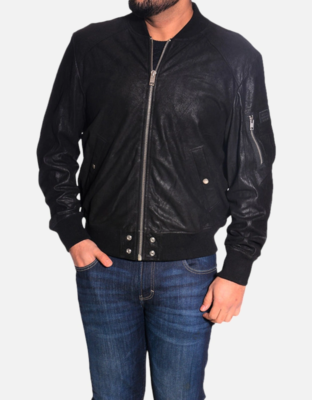 L NIKOLAI Mens Bomber Jacket Leather Cafe Racer Winter Outwear Black Coat