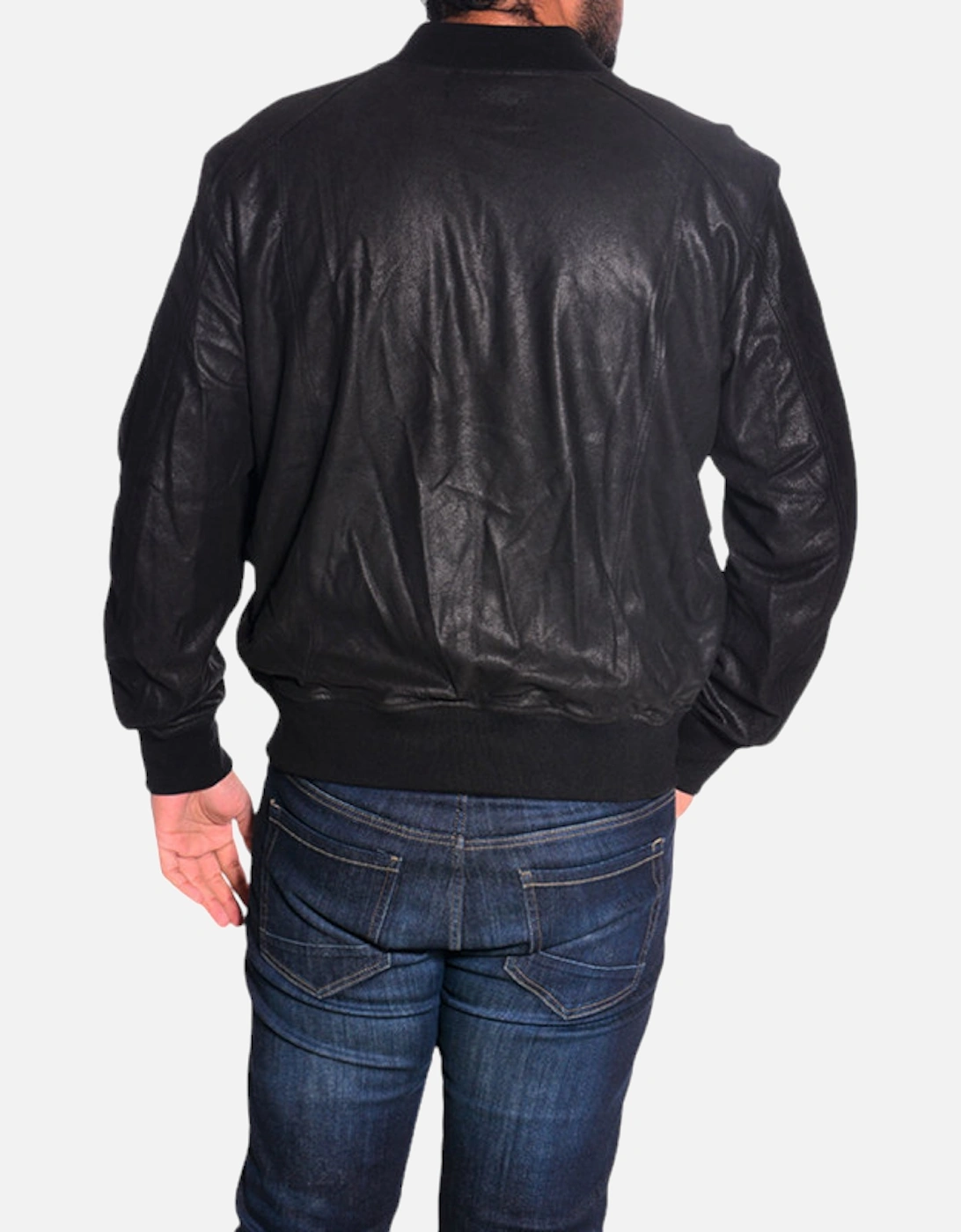 L NIKOLAI Mens Bomber Jacket Leather Cafe Racer Winter Outwear Black Coat