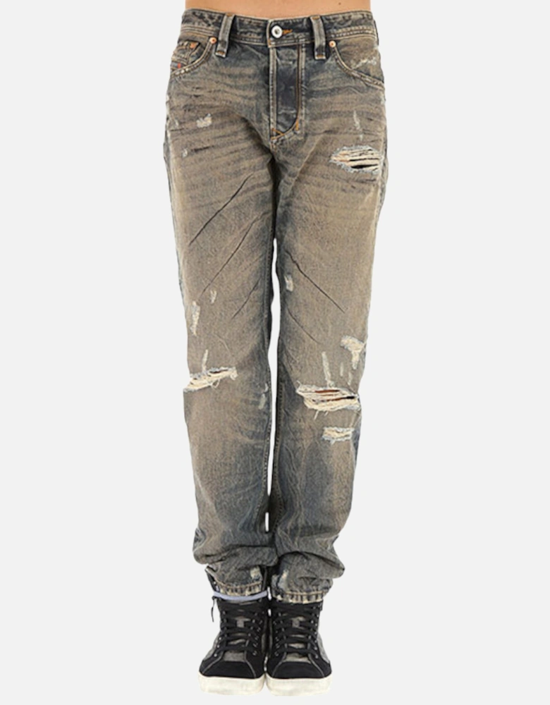 LARKEE BEEX 084XB Mens Denim Jeans Regular Tapered Faded Distressed Pants