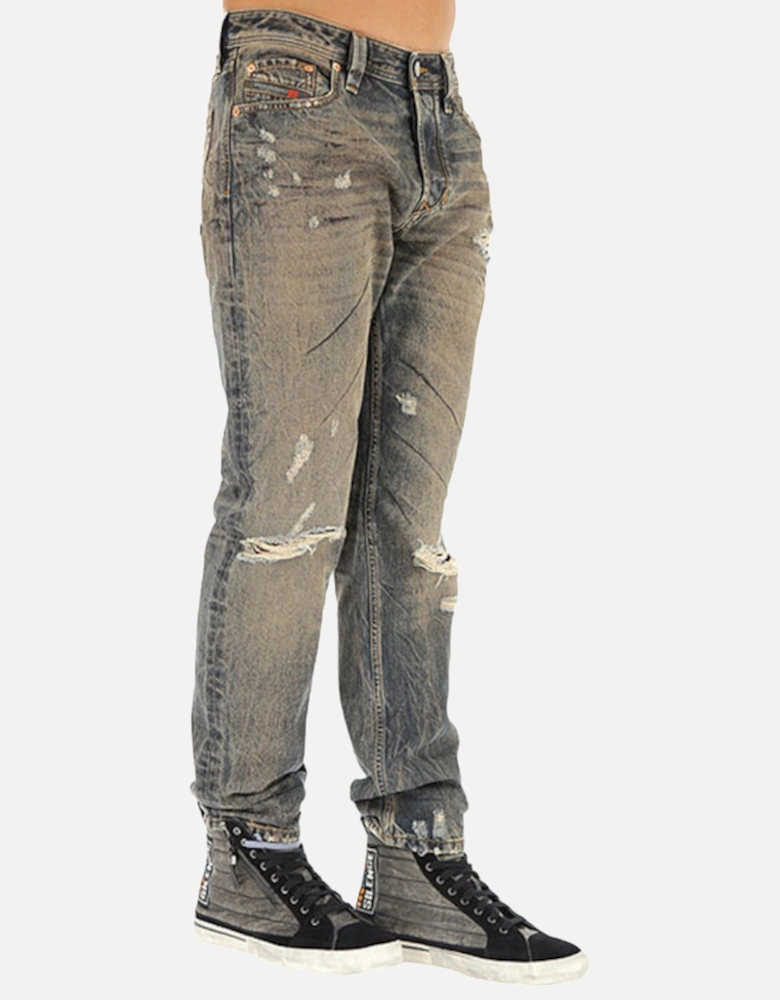 LARKEE BEEX 084XB Mens Denim Jeans Regular Tapered Faded Distressed Pants