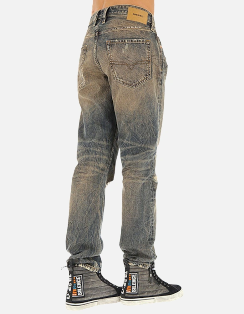 LARKEE BEEX 084XB Mens Denim Jeans Regular Tapered Faded Distressed Pants