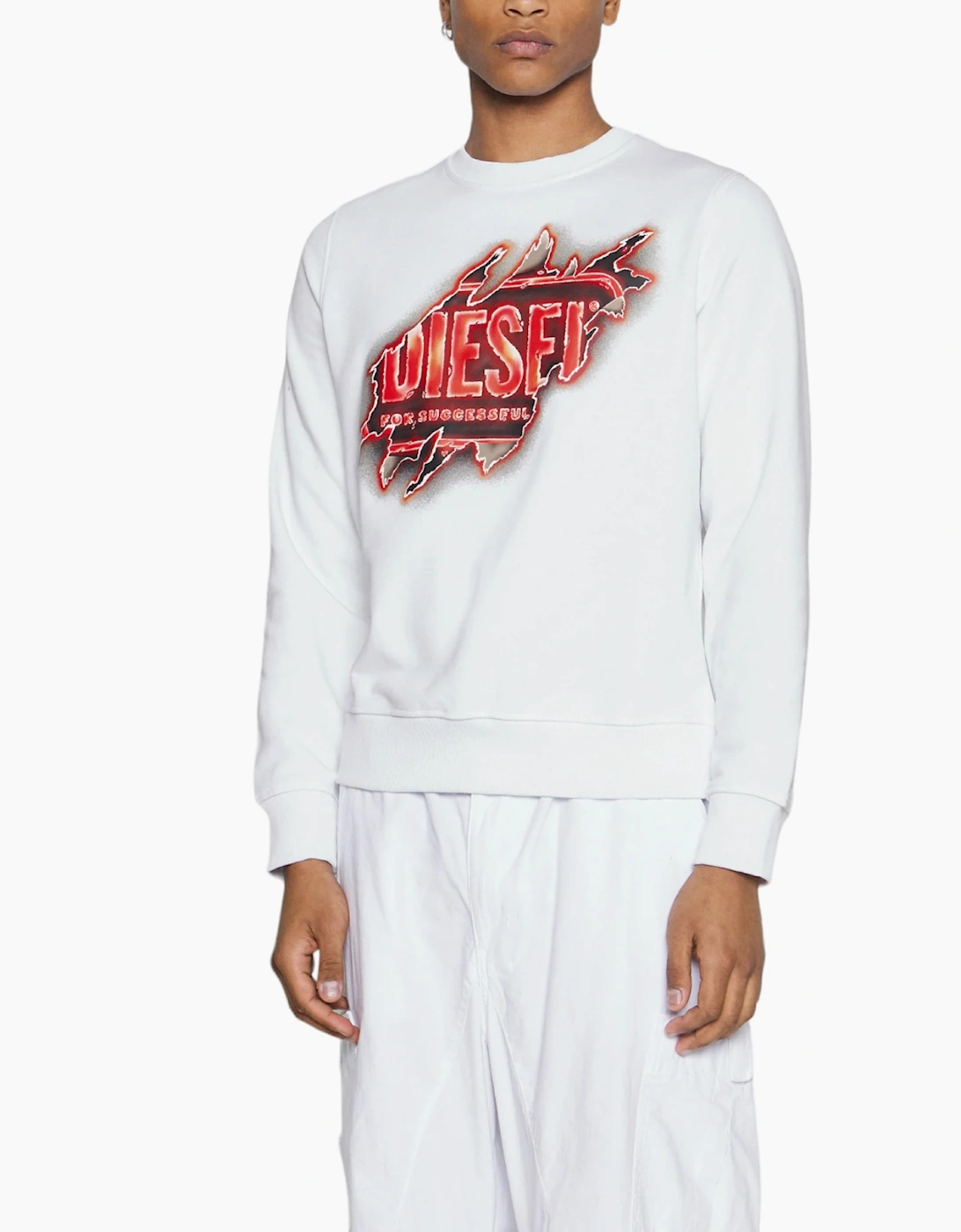 Diesel Men's White Ginn E9 Felpa Sweatshirt Pullover Jumper Crew Neck Bright  S