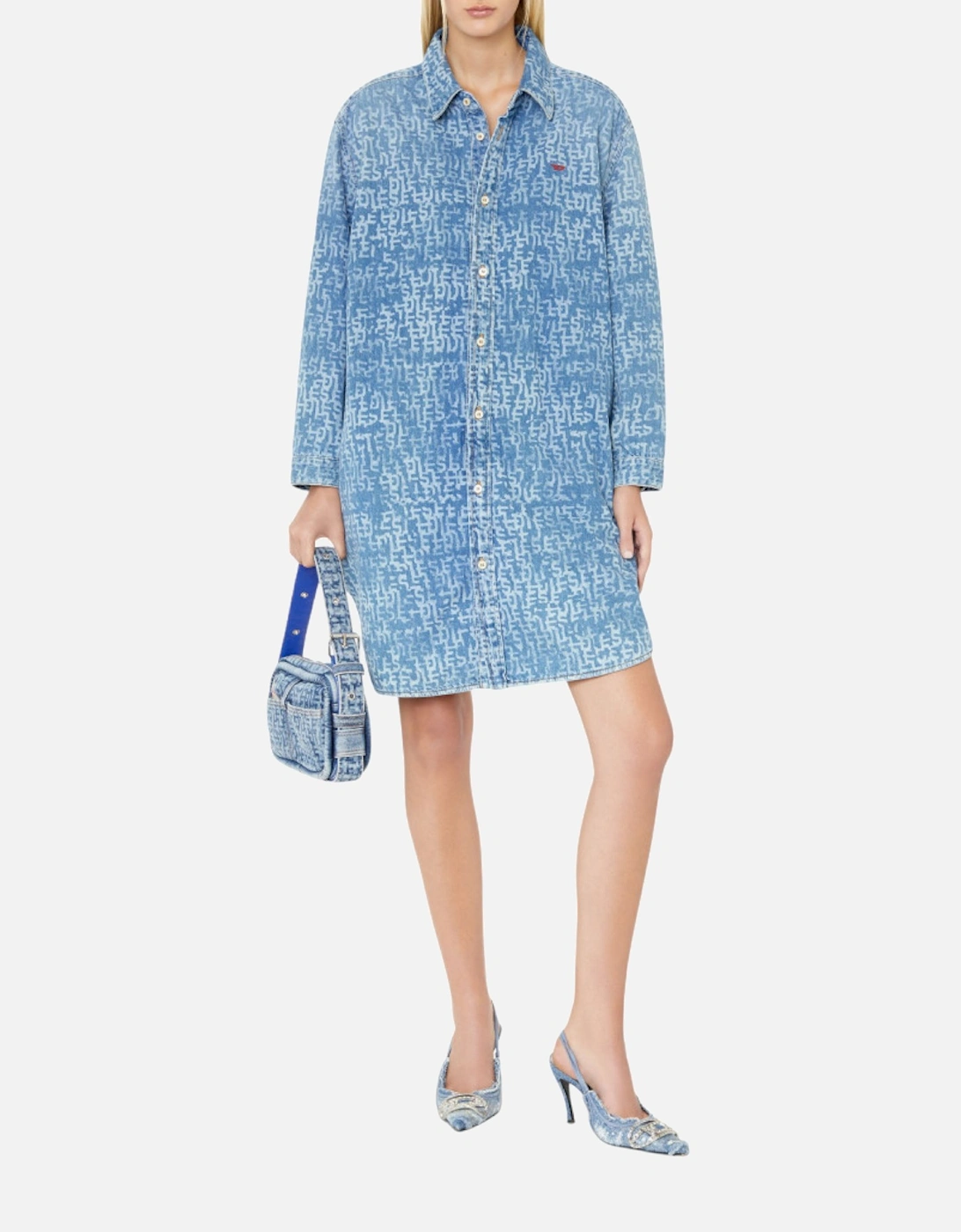 Women's DIESEL DE-BLEX Womens Shirt Dress Mini - Blue - Size: 12