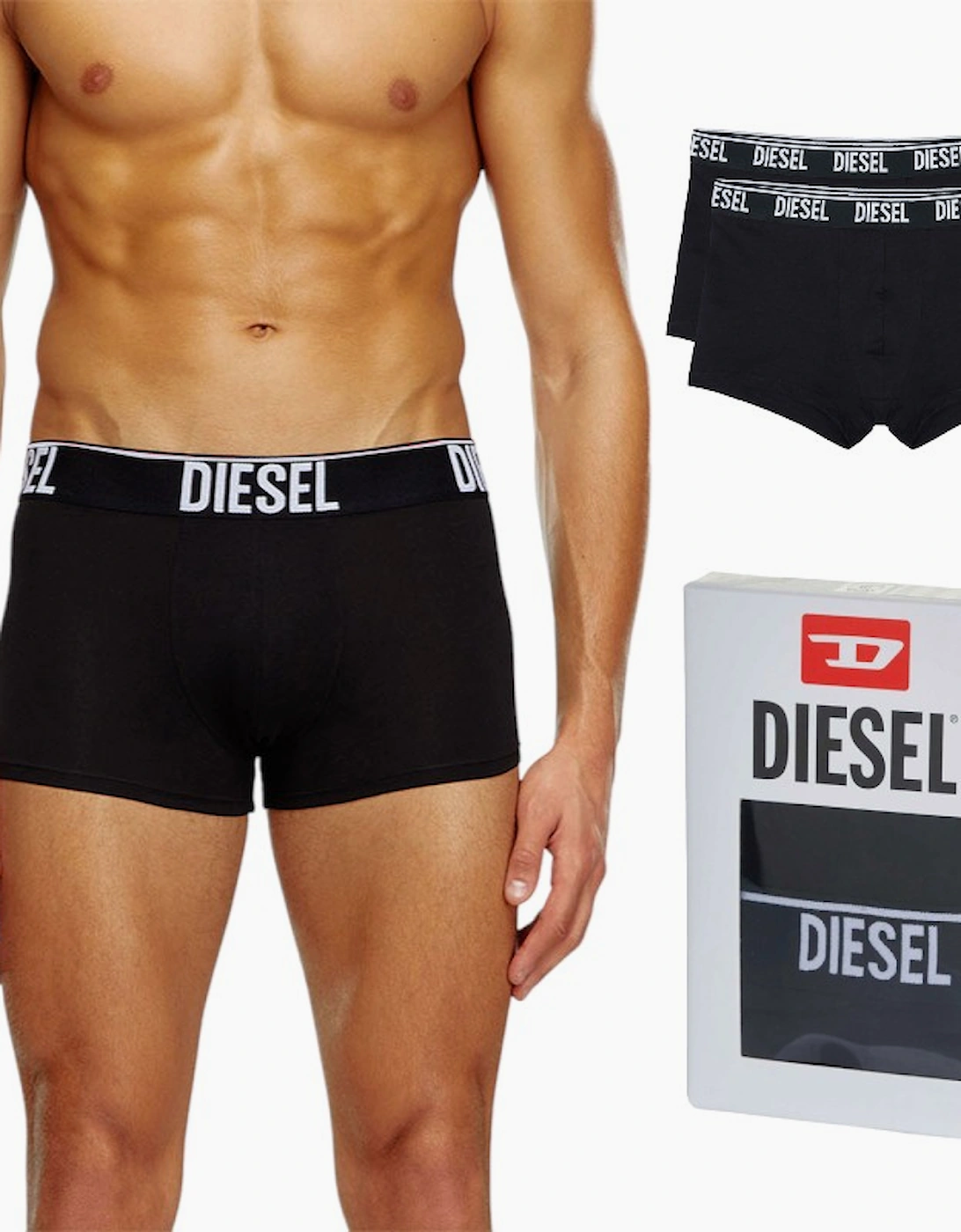 Diesel Men's Black/Black Umbx Shawn Trunks Rg Boxer Shorts 2X Pack Stretch Cotton Underwear  37/36/32 Xl