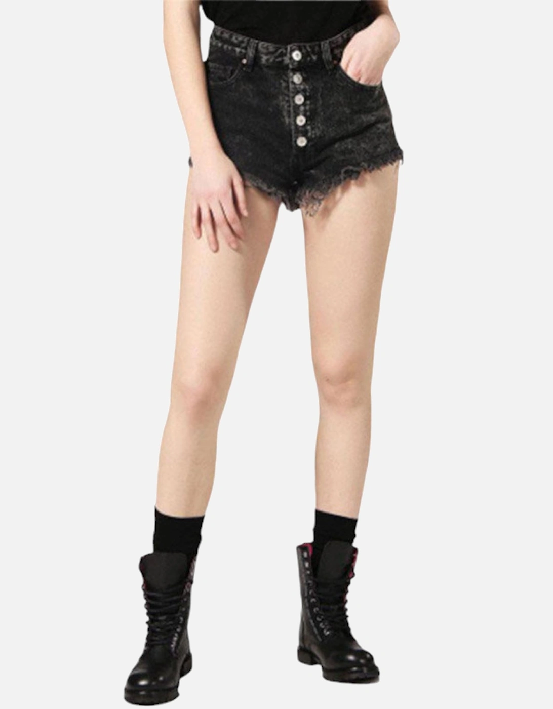 Diesel Women's DIESEL DE GINGER Womens Denim Shorts Black Fringe Hem Boyfriend Ladies Half Pant
