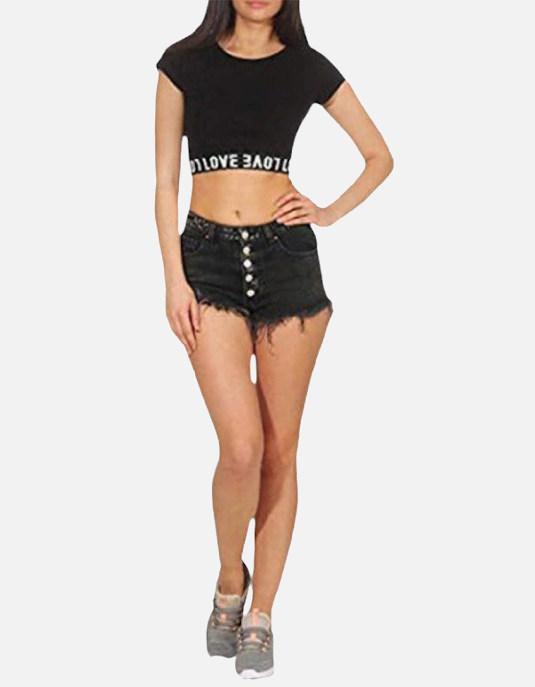 DE GINGER Womens Denim Shorts Black