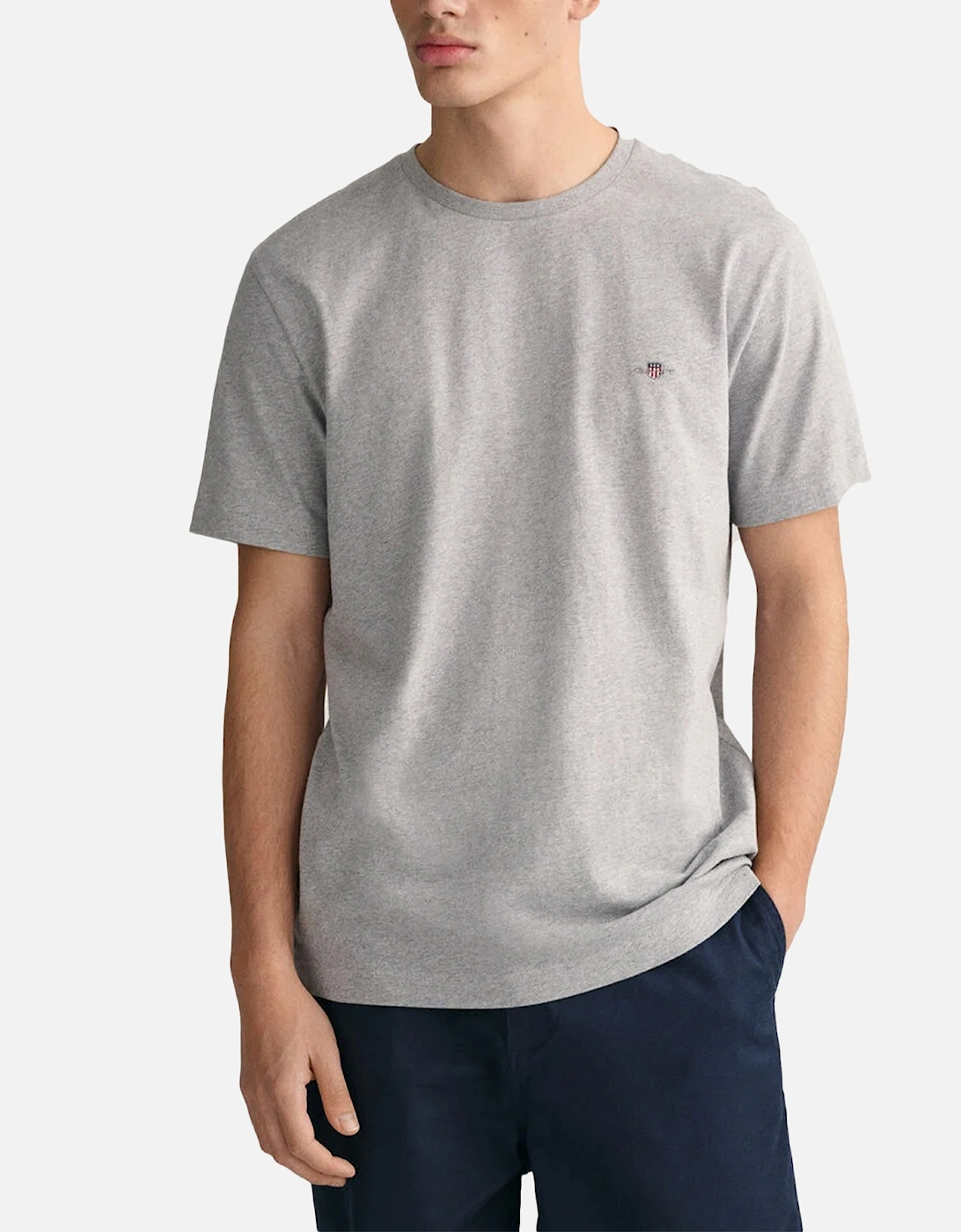 Gant Men's Grey T Shirts Shield Logo Crew Neck Short Sleeve Cotton Summer Casual Tee - Size: 42