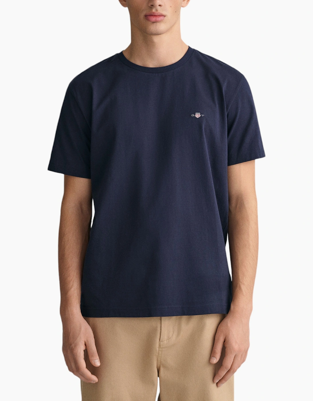 Gant Men's Navy T Shirts Shield Logo Crew Neck Short Sleeve Cotton Summer Casual Tee - Size 44