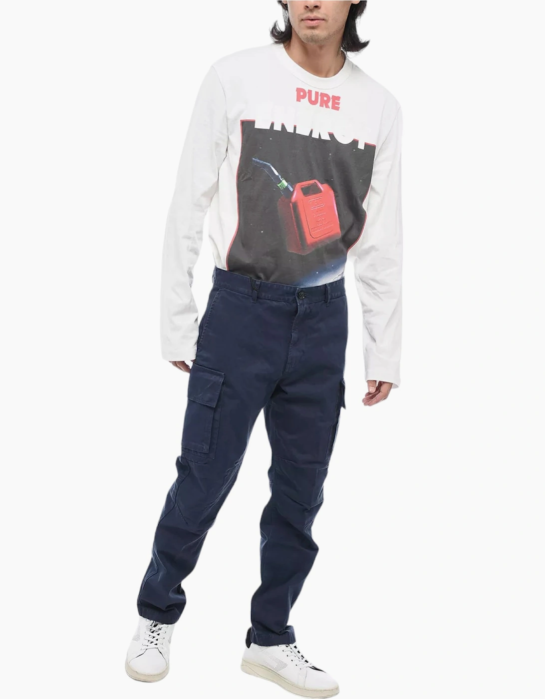 Diesel Men's DIESEL P-COR-EMBNEW Mens Cargo Pants Slim Fit Tapered Leg Cotton Bottom Trouser - Navy