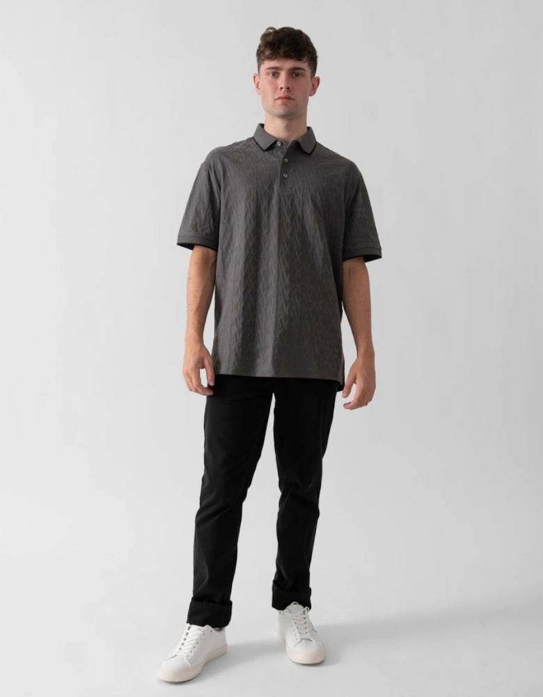 Mens Contrast Tipped Logo Pattern Polo Shirt