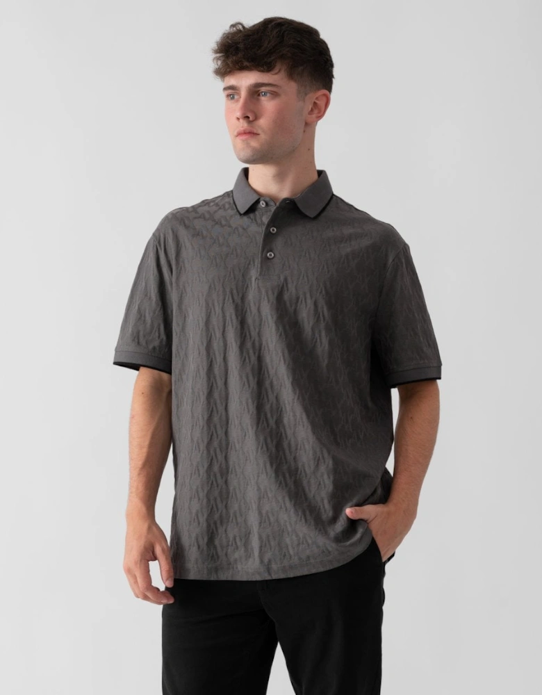 Mens Contrast Tipped Logo Pattern Polo Shirt