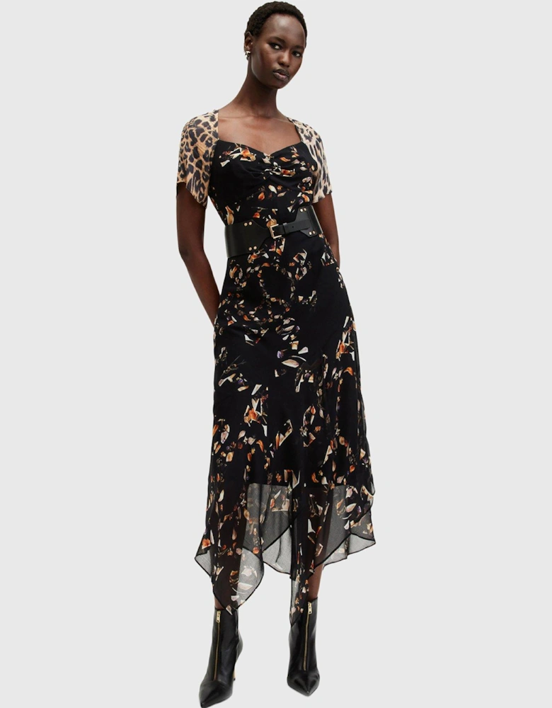 Leah Floral Print Midi Dress - Black