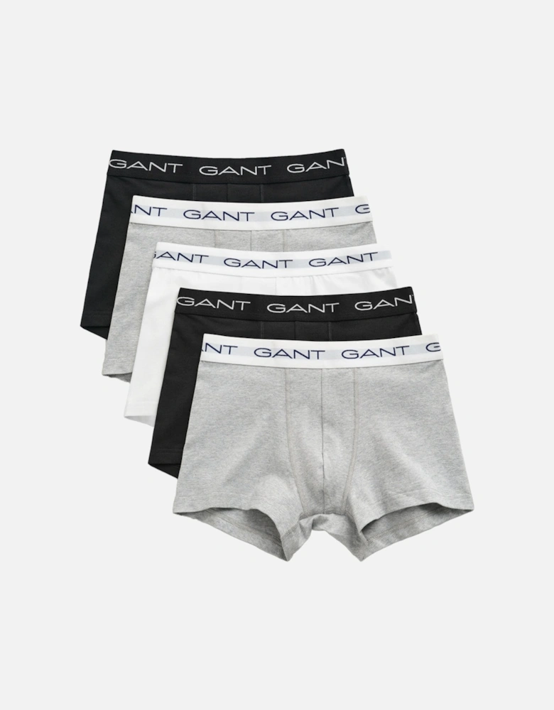 5-Pack Logo Waistband Boxer Trunks, Black/Grey/White