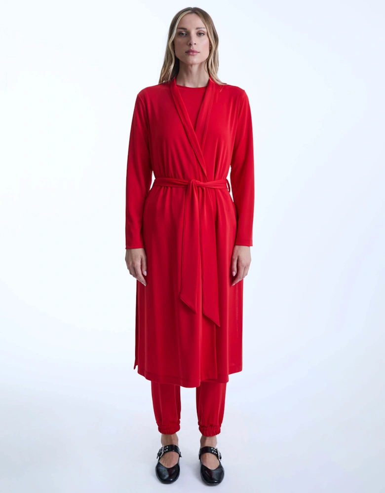 Long Red Jersey Cardigan