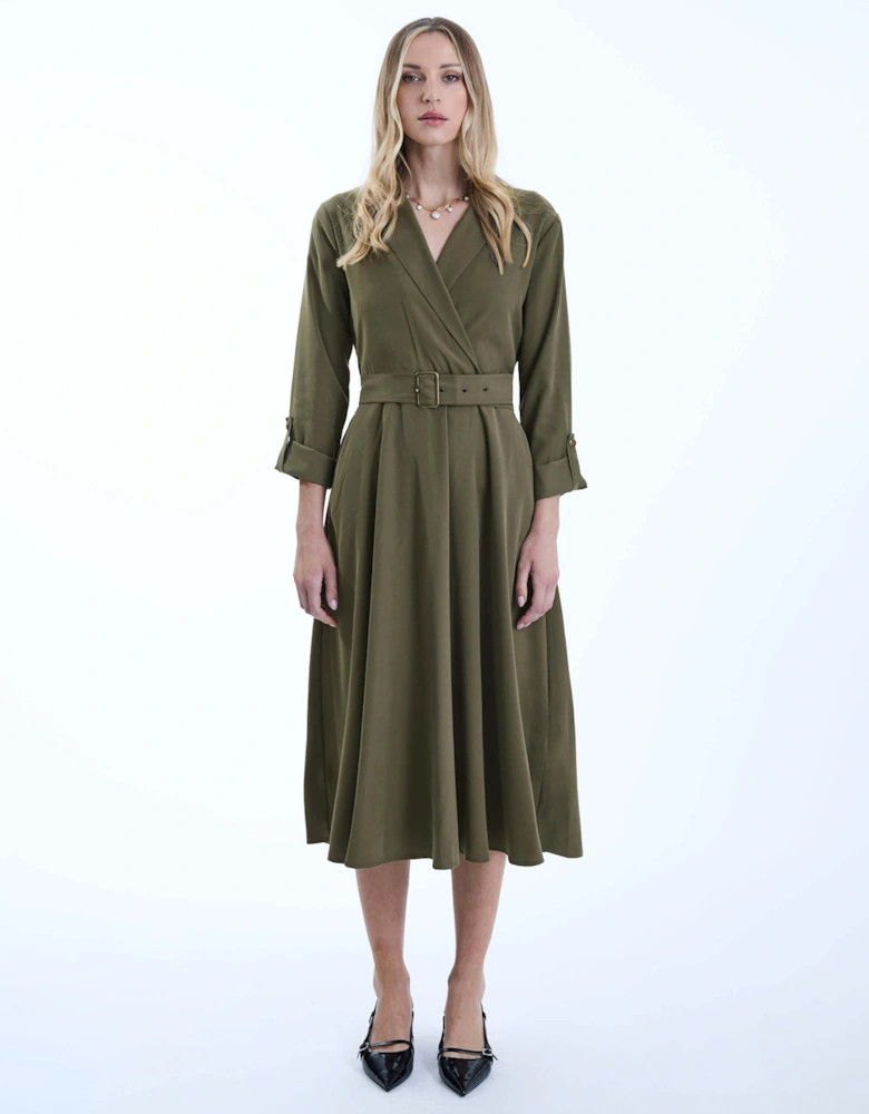 Belted Green Suit Midi Dress