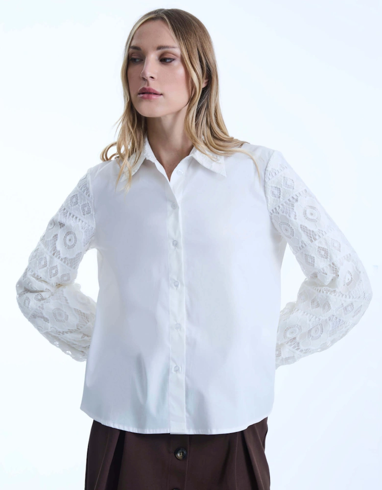 White Crochet Sleeves Shirt